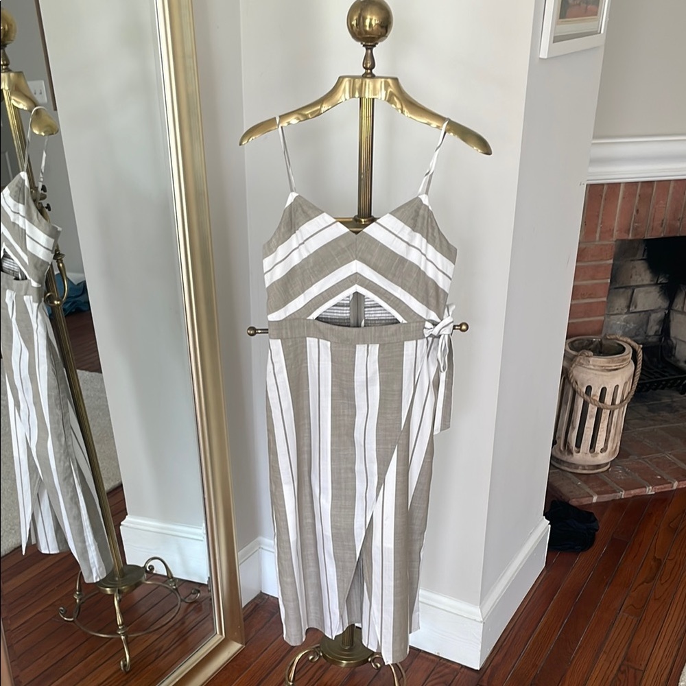 Express Striped Midi Dress in Gray and White